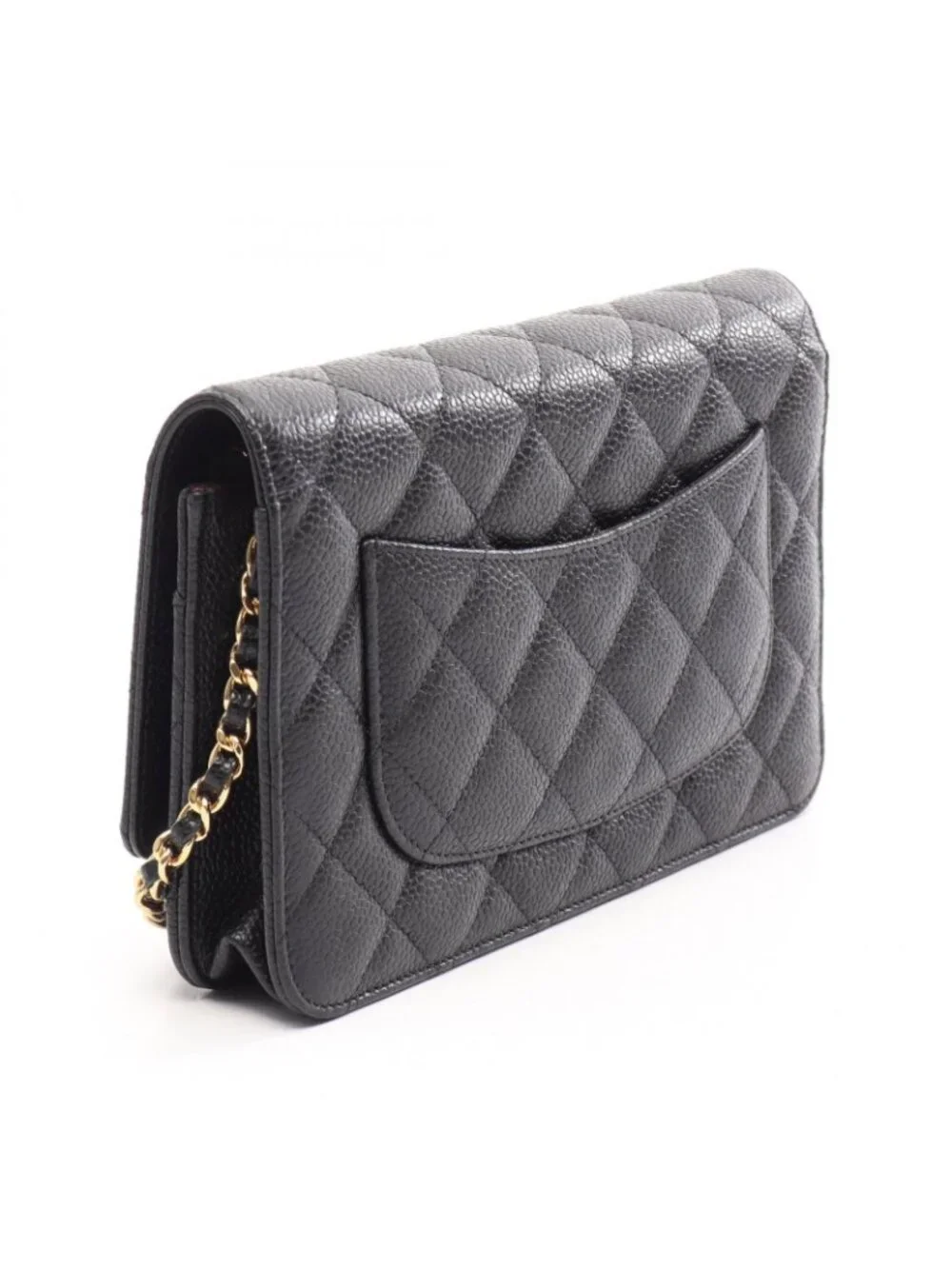 Chanel Shoulder Bag Quilted Black Caviar Leather Chain Wallet